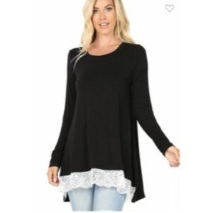 Long Sleeve Black Top with White Lace Bottom